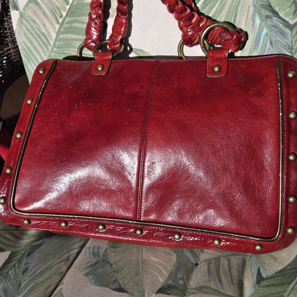 Tooled Purse Shoulder Bag Burgundy Leather - Picture 3 of 12